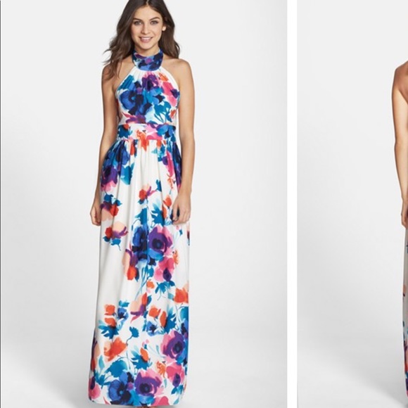 Eliza J Floral Print Halter Maxi Dress Size 2 - Picture 2 of 3